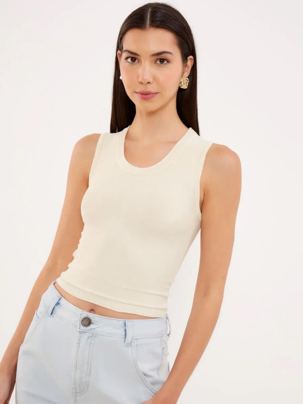 SACADA | Crew Neck Tank Top in Beige | S